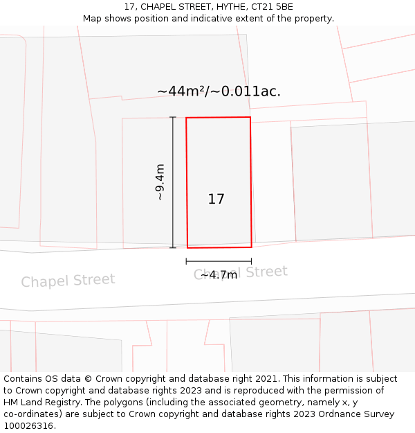 17, CHAPEL STREET, HYTHE, CT21 5BE: Plot and title map