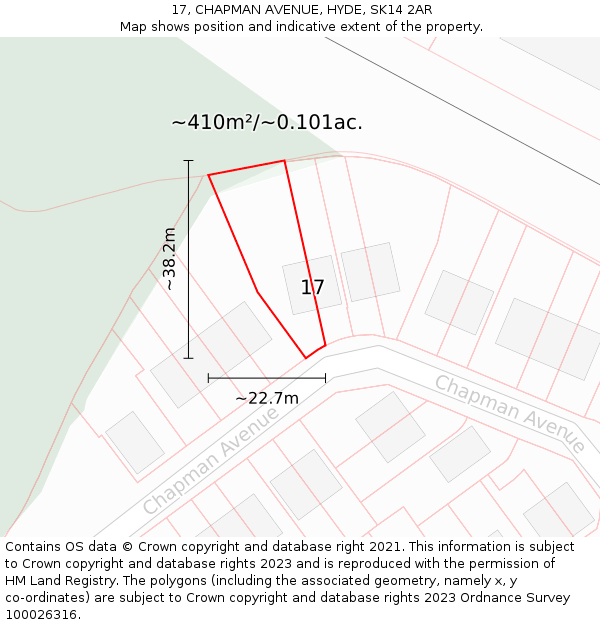 17, CHAPMAN AVENUE, HYDE, SK14 2AR: Plot and title map