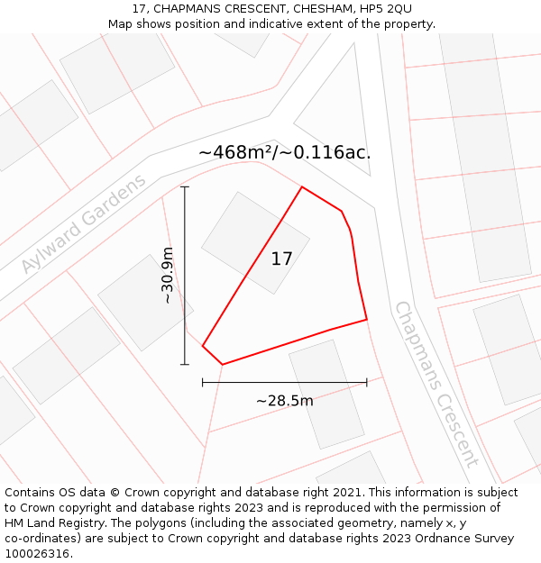17, CHAPMANS CRESCENT, CHESHAM, HP5 2QU: Plot and title map