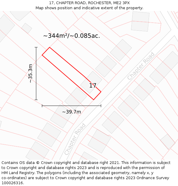 17, CHAPTER ROAD, ROCHESTER, ME2 3PX: Plot and title map