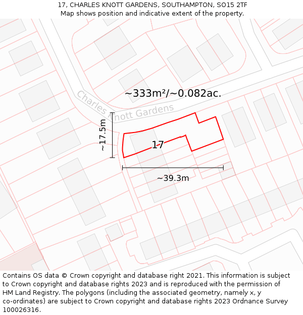 17, CHARLES KNOTT GARDENS, SOUTHAMPTON, SO15 2TF: Plot and title map