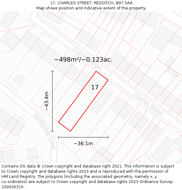 17, CHARLES STREET, REDDITCH, B97 5AA: Plot and title map