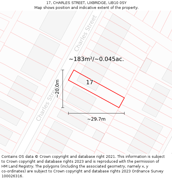 17, CHARLES STREET, UXBRIDGE, UB10 0SY: Plot and title map