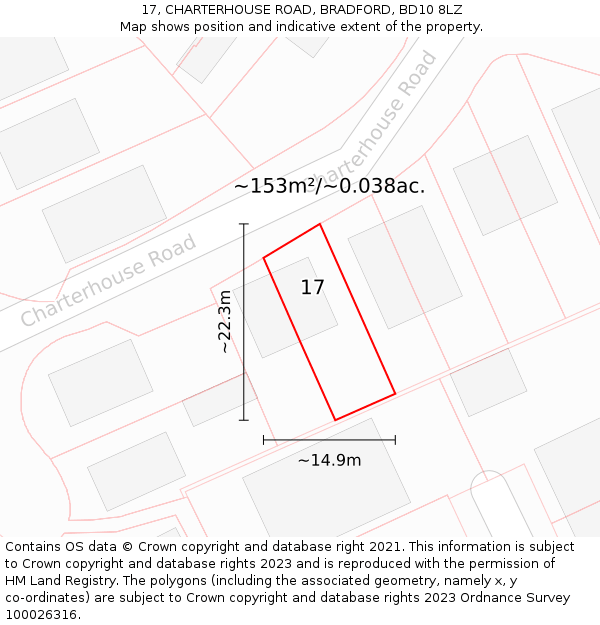 17, CHARTERHOUSE ROAD, BRADFORD, BD10 8LZ: Plot and title map