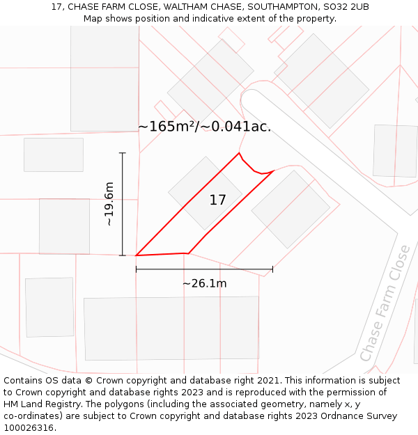 17, CHASE FARM CLOSE, WALTHAM CHASE, SOUTHAMPTON, SO32 2UB: Plot and title map