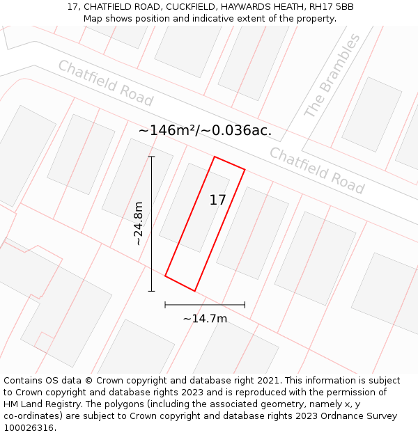 17, CHATFIELD ROAD, CUCKFIELD, HAYWARDS HEATH, RH17 5BB: Plot and title map