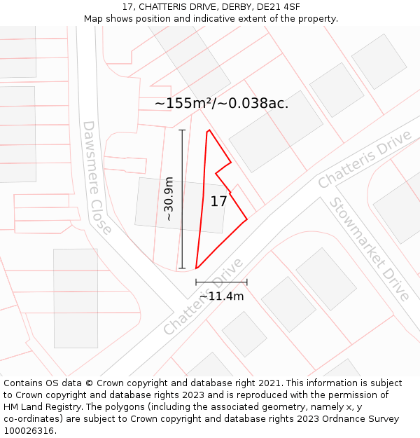 17, CHATTERIS DRIVE, DERBY, DE21 4SF: Plot and title map
