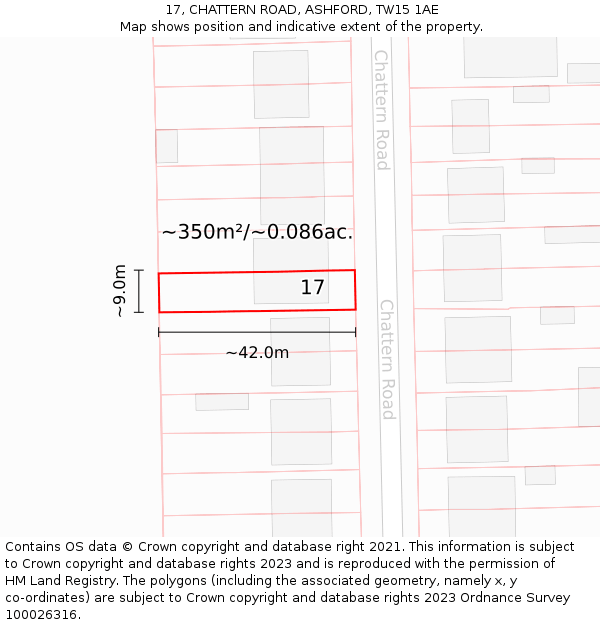 17, CHATTERN ROAD, ASHFORD, TW15 1AE: Plot and title map