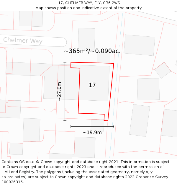 17, CHELMER WAY, ELY, CB6 2WS: Plot and title map