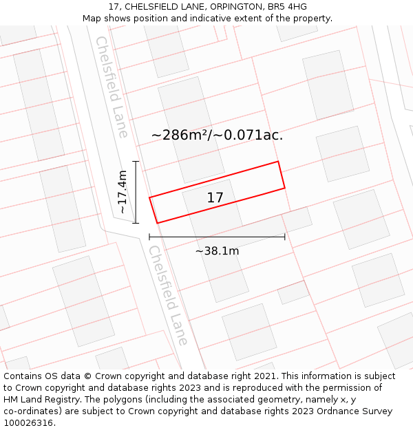 17, CHELSFIELD LANE, ORPINGTON, BR5 4HG: Plot and title map