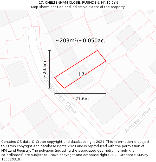 17, CHELTENHAM CLOSE, RUSHDEN, NN10 0YN: Plot and title map
