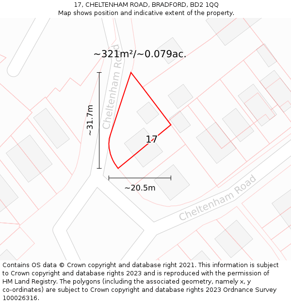 17, CHELTENHAM ROAD, BRADFORD, BD2 1QQ: Plot and title map