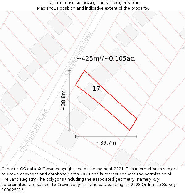 17, CHELTENHAM ROAD, ORPINGTON, BR6 9HL: Plot and title map