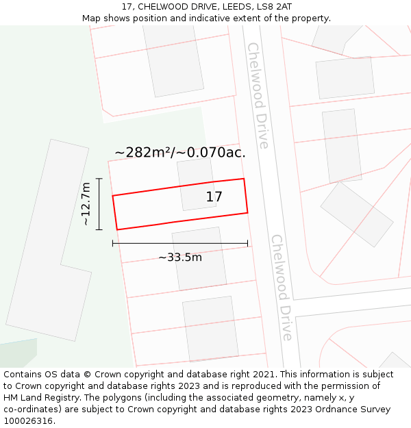 17, CHELWOOD DRIVE, LEEDS, LS8 2AT: Plot and title map