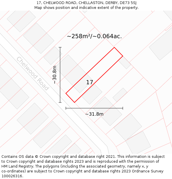 17, CHELWOOD ROAD, CHELLASTON, DERBY, DE73 5SJ: Plot and title map