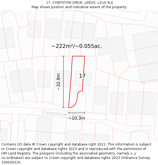 17, CHEPSTOW DRIVE, LEEDS, LS10 4UJ: Plot and title map