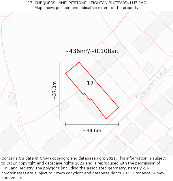 17, CHEQUERS LANE, PITSTONE, LEIGHTON BUZZARD, LU7 9AG: Plot and title map