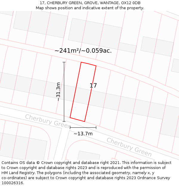 17, CHERBURY GREEN, GROVE, WANTAGE, OX12 0DB: Plot and title map