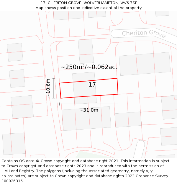 17, CHERITON GROVE, WOLVERHAMPTON, WV6 7SP: Plot and title map