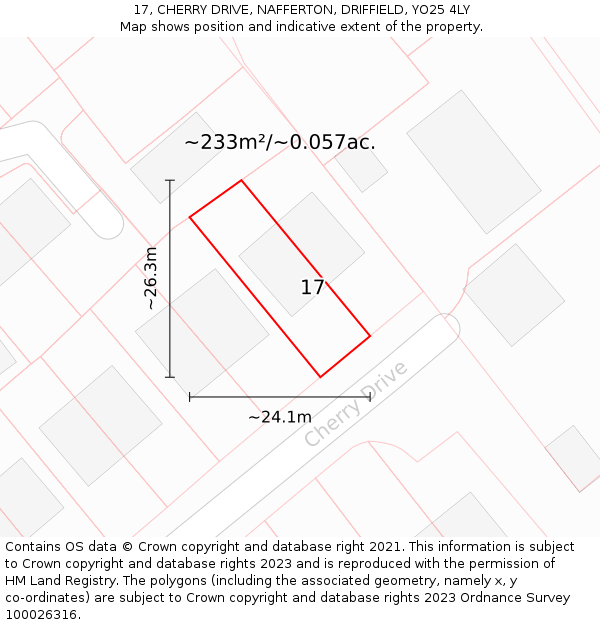 17, CHERRY DRIVE, NAFFERTON, DRIFFIELD, YO25 4LY: Plot and title map