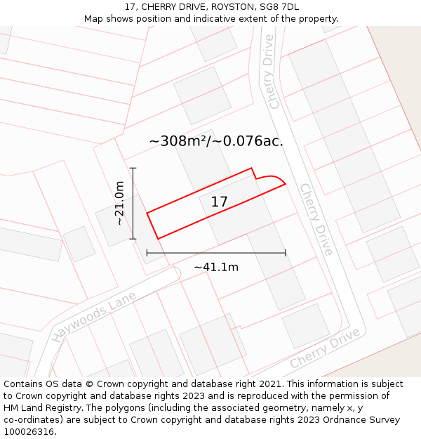 17, CHERRY DRIVE, ROYSTON, SG8 7DL: Plot and title map