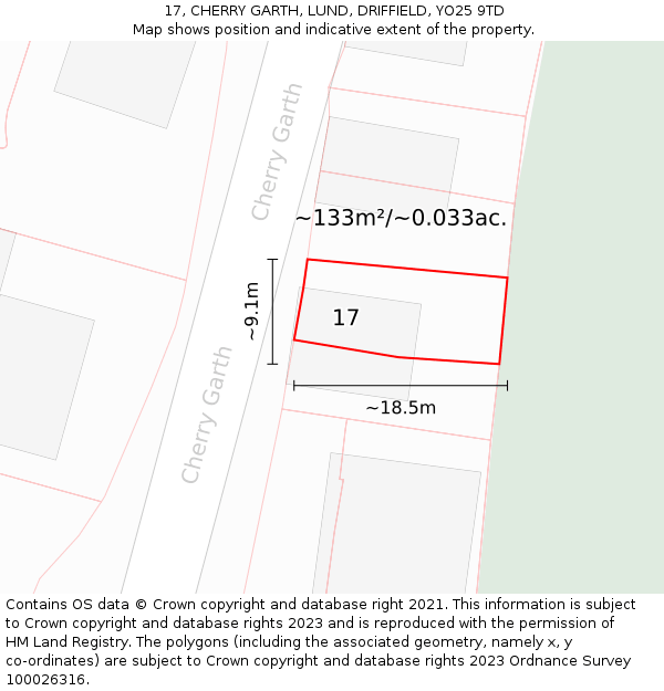 17, CHERRY GARTH, LUND, DRIFFIELD, YO25 9TD: Plot and title map