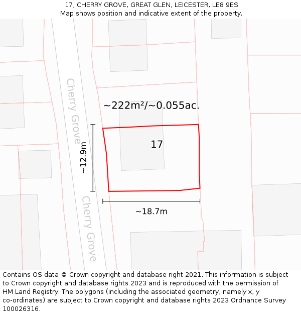 17, CHERRY GROVE, GREAT GLEN, LEICESTER, LE8 9ES: Plot and title map