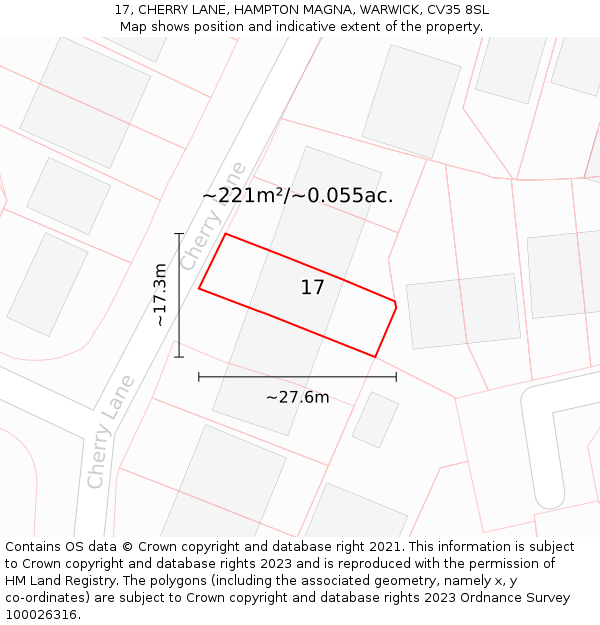 17, CHERRY LANE, HAMPTON MAGNA, WARWICK, CV35 8SL: Plot and title map