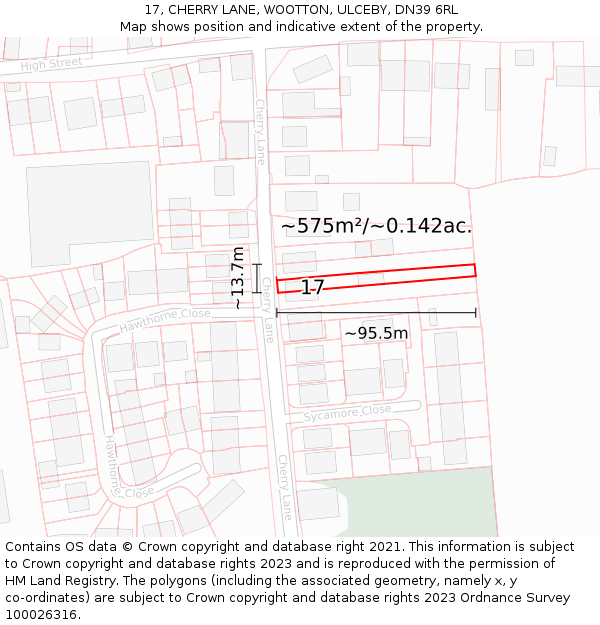 17, CHERRY LANE, WOOTTON, ULCEBY, DN39 6RL: Plot and title map