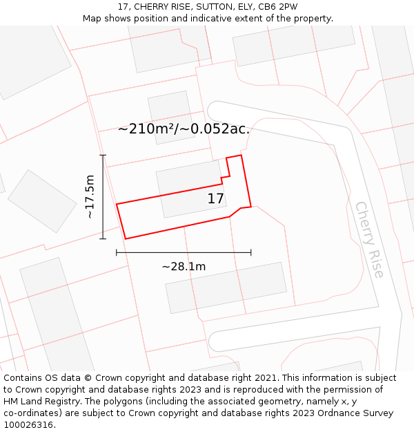 17, CHERRY RISE, SUTTON, ELY, CB6 2PW: Plot and title map