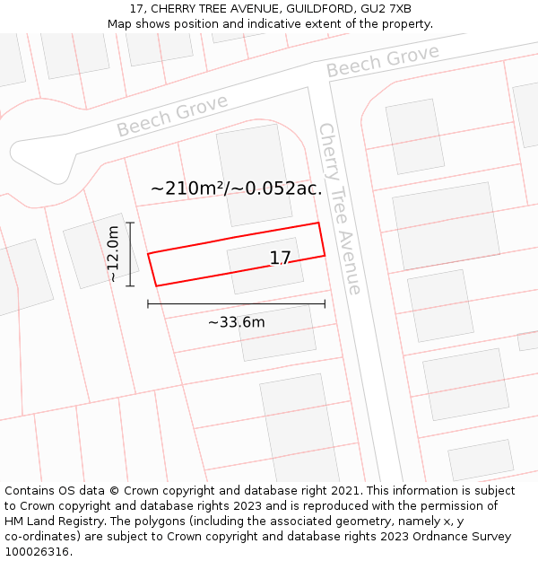 17, CHERRY TREE AVENUE, GUILDFORD, GU2 7XB: Plot and title map