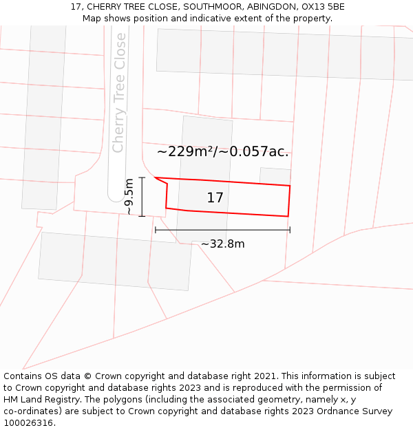 17, CHERRY TREE CLOSE, SOUTHMOOR, ABINGDON, OX13 5BE: Plot and title map