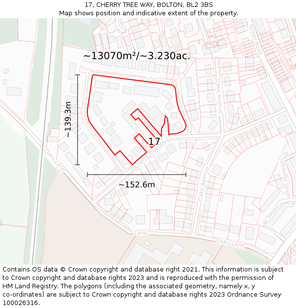 17, CHERRY TREE WAY, BOLTON, BL2 3BS: Plot and title map