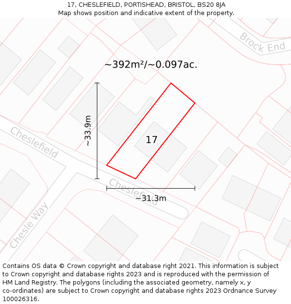 17, CHESLEFIELD, PORTISHEAD, BRISTOL, BS20 8JA: Plot and title map
