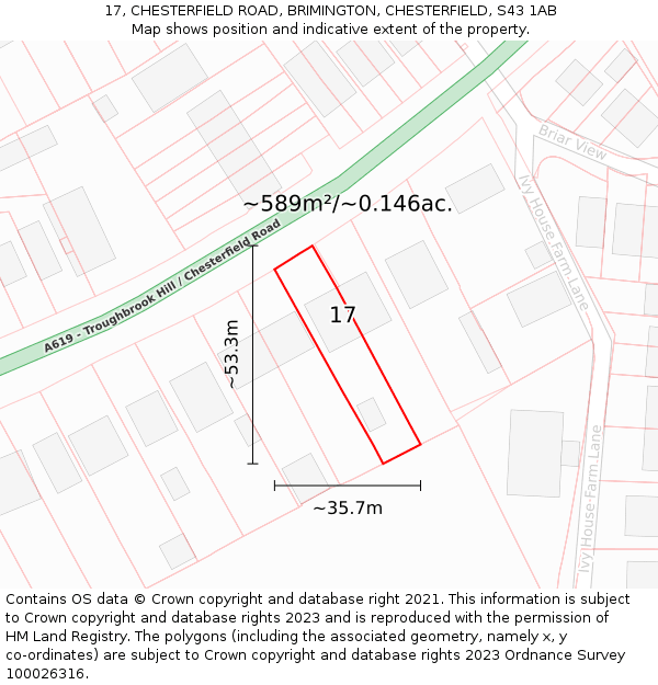 17, CHESTERFIELD ROAD, BRIMINGTON, CHESTERFIELD, S43 1AB: Plot and title map