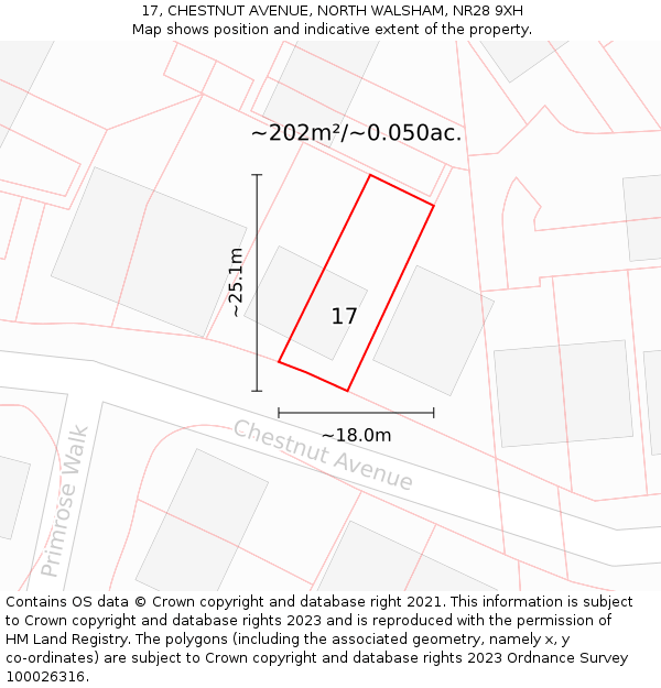 17, CHESTNUT AVENUE, NORTH WALSHAM, NR28 9XH: Plot and title map