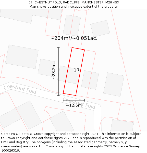 17, CHESTNUT FOLD, RADCLIFFE, MANCHESTER, M26 4SX: Plot and title map