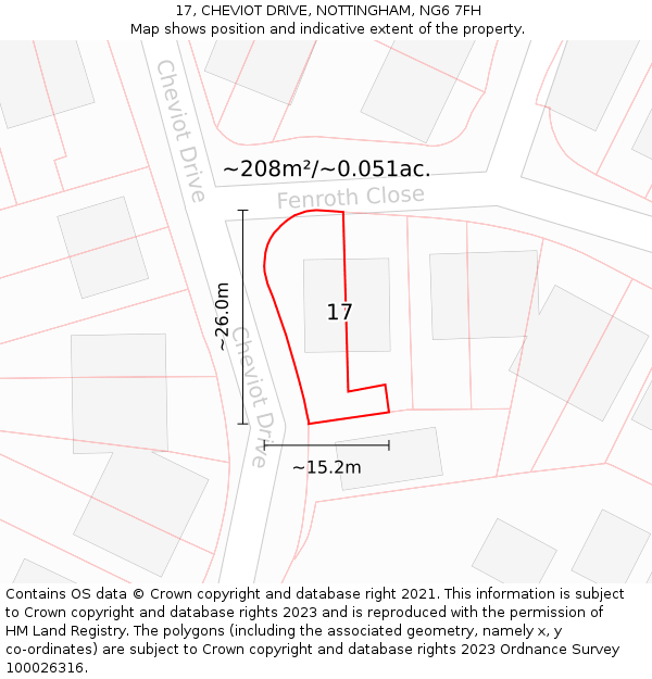 17, CHEVIOT DRIVE, NOTTINGHAM, NG6 7FH: Plot and title map