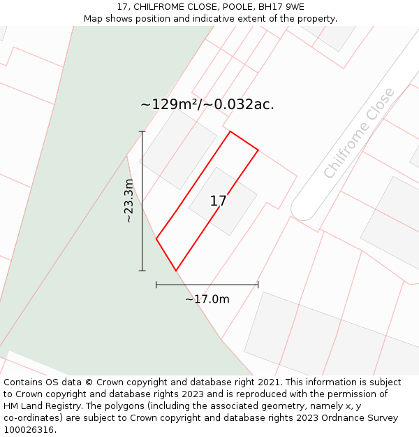 17, CHILFROME CLOSE, POOLE, BH17 9WE: Plot and title map