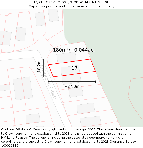 17, CHILGROVE CLOSE, STOKE-ON-TRENT, ST1 6TL: Plot and title map