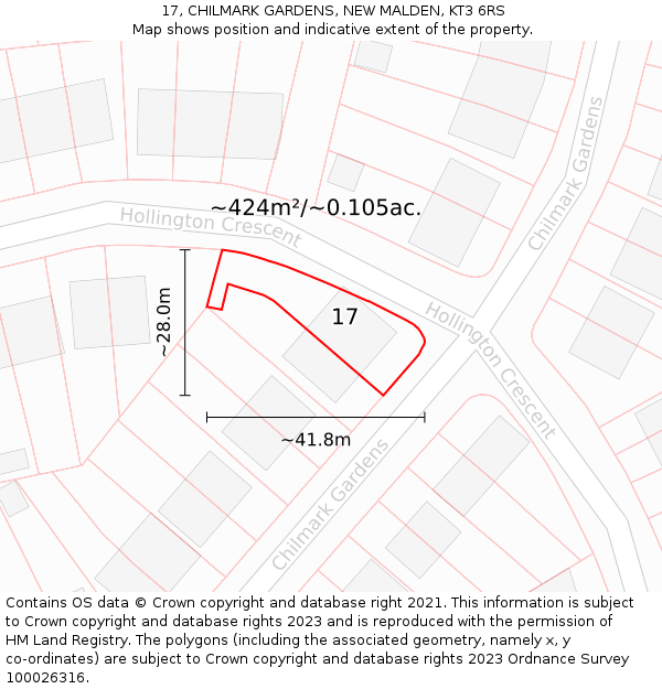 17, CHILMARK GARDENS, NEW MALDEN, KT3 6RS: Plot and title map