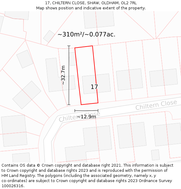 17, CHILTERN CLOSE, SHAW, OLDHAM, OL2 7RL: Plot and title map