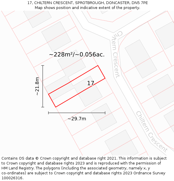 17, CHILTERN CRESCENT, SPROTBROUGH, DONCASTER, DN5 7PE: Plot and title map