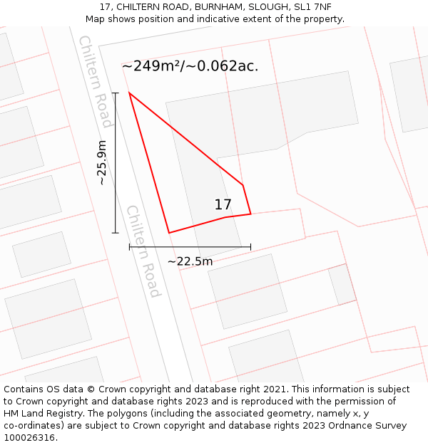 17, CHILTERN ROAD, BURNHAM, SLOUGH, SL1 7NF: Plot and title map