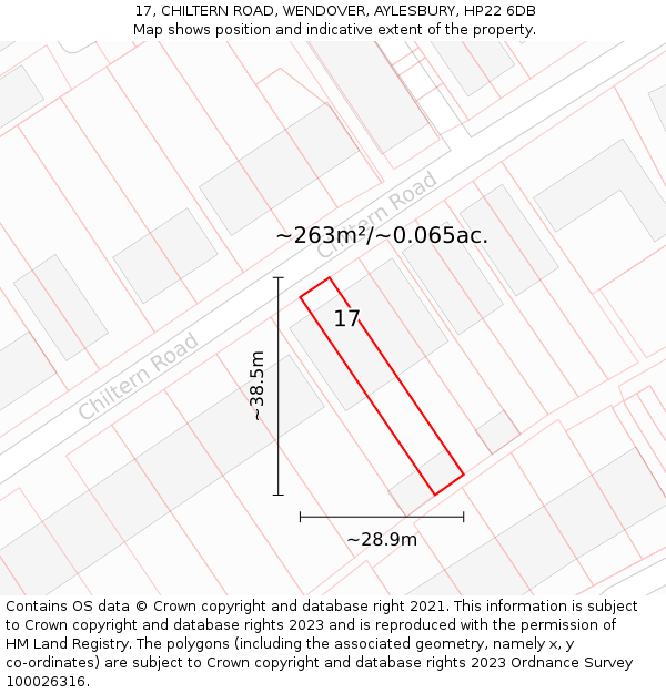 17, CHILTERN ROAD, WENDOVER, AYLESBURY, HP22 6DB: Plot and title map