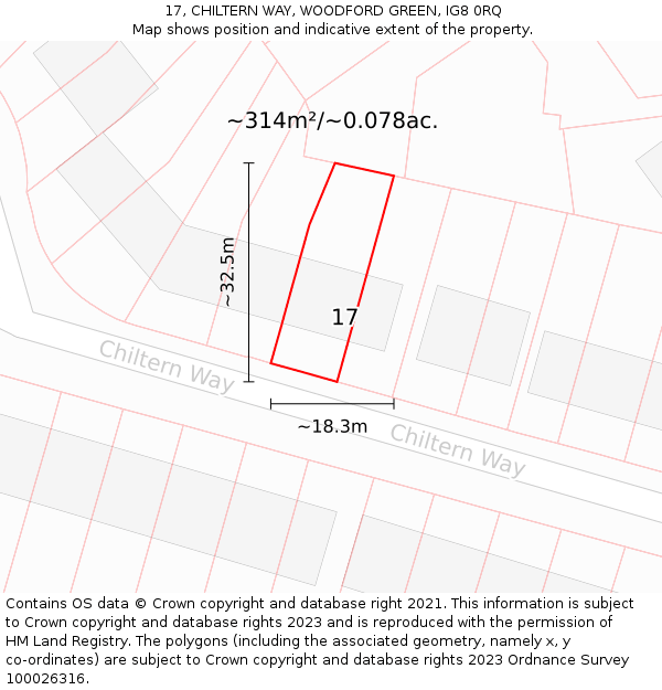 17, CHILTERN WAY, WOODFORD GREEN, IG8 0RQ: Plot and title map