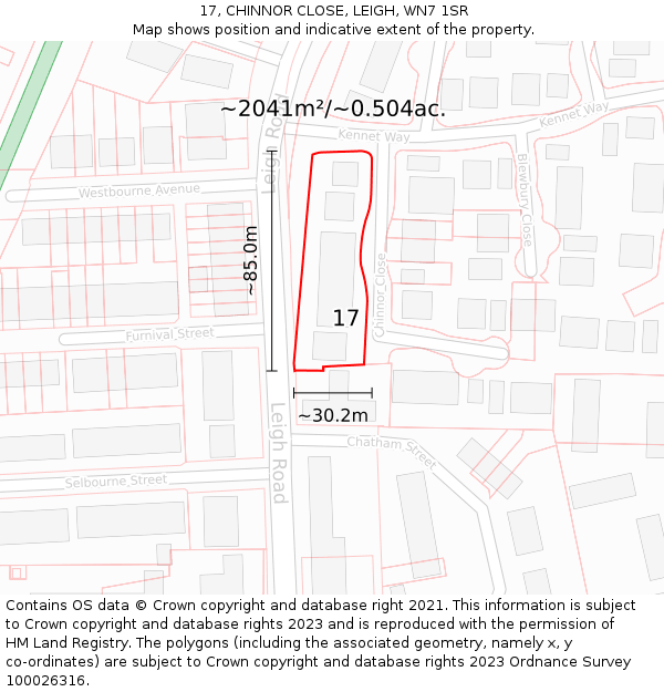 17, CHINNOR CLOSE, LEIGH, WN7 1SR: Plot and title map