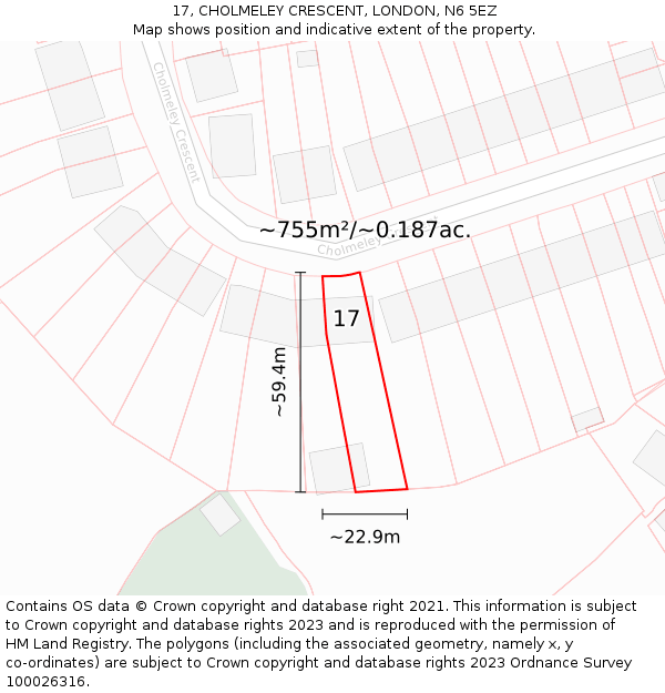 17, CHOLMELEY CRESCENT, LONDON, N6 5EZ: Plot and title map