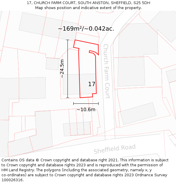 17, CHURCH FARM COURT, SOUTH ANSTON, SHEFFIELD, S25 5DH: Plot and title map