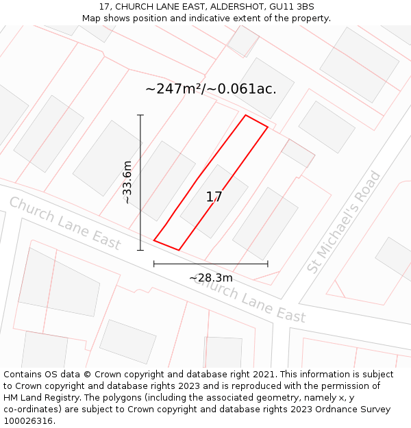 17, CHURCH LANE EAST, ALDERSHOT, GU11 3BS: Plot and title map